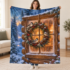 Cabin Chickadees blanket, held open