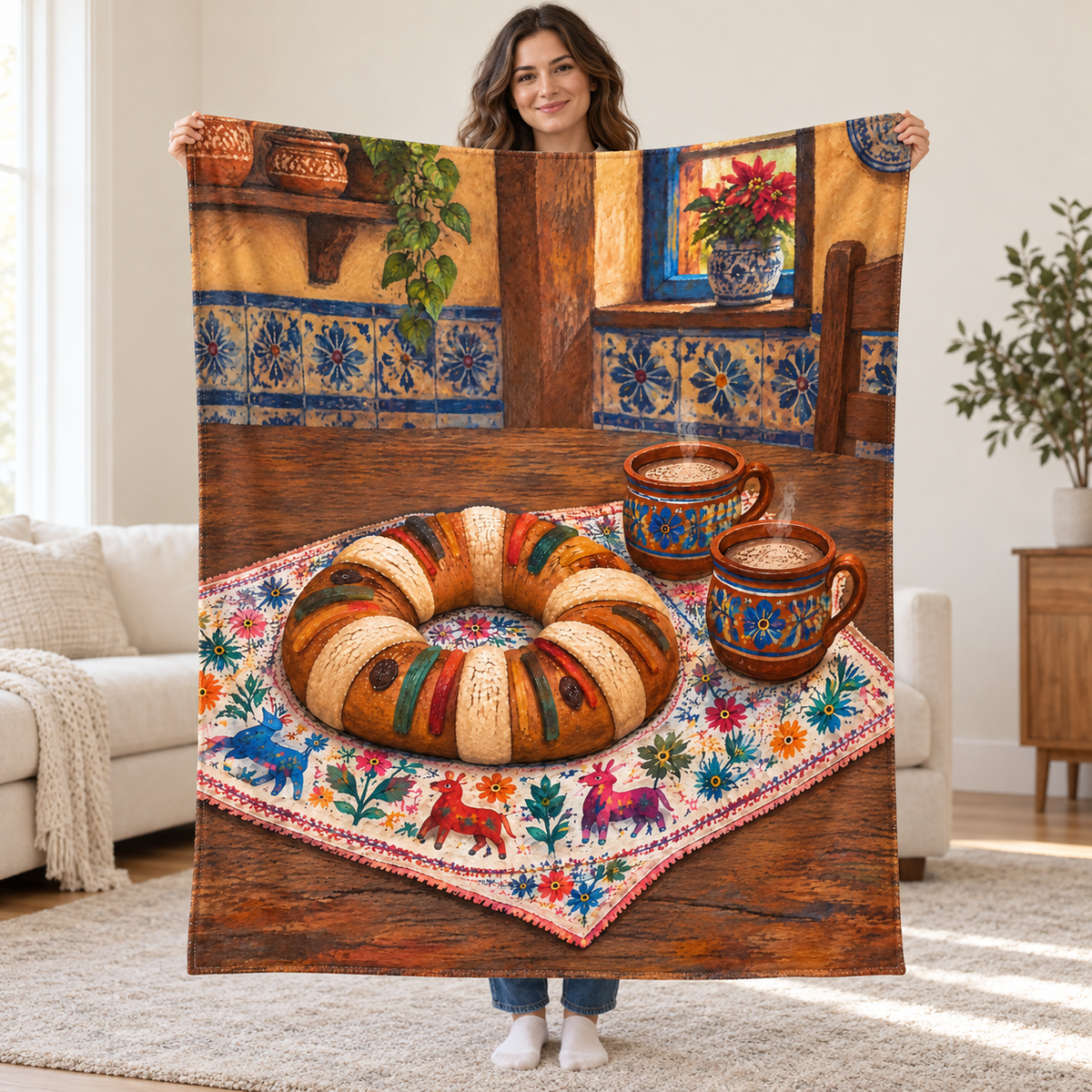 Rosca de Reyes blanket, held open