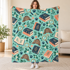 Paws and Mysteries blanket, held open