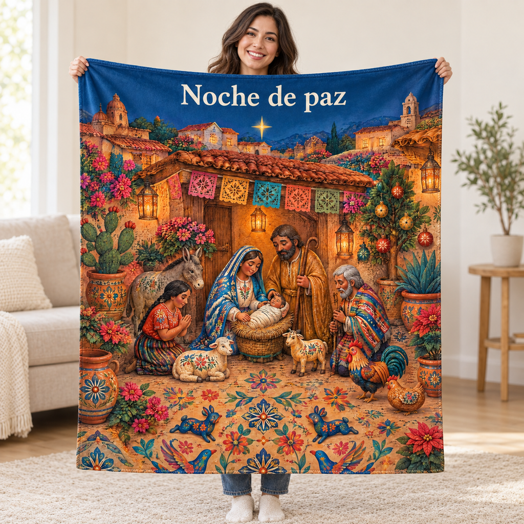 Noche de paz blanket, held open