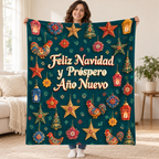 Feliz Navidad y Próspero Año Nuevo blanket, held open