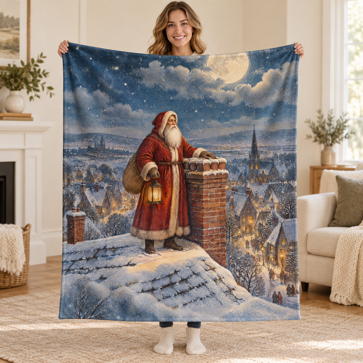 Moonlit Santa blanket, held open