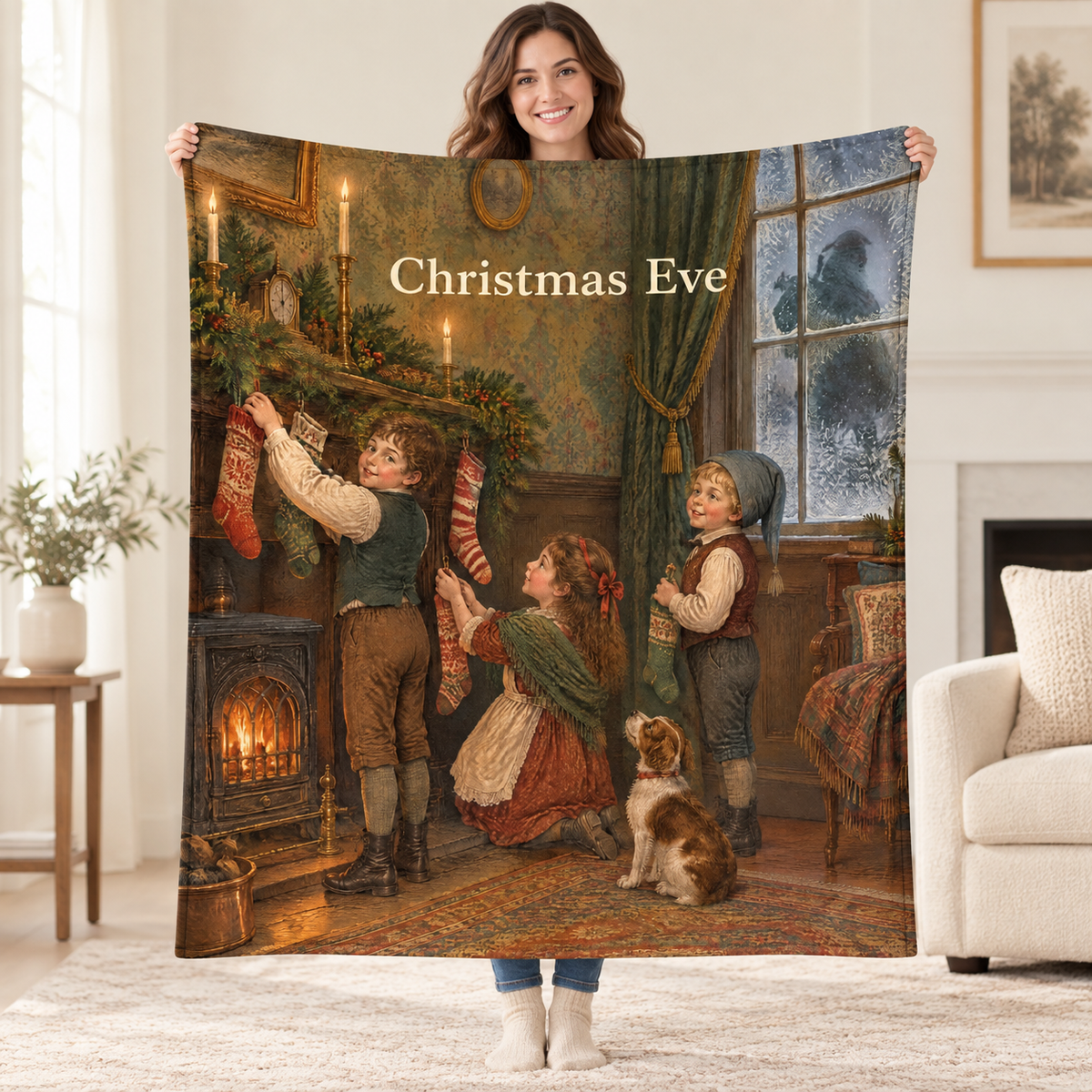 Christmas Eve blanket, held open