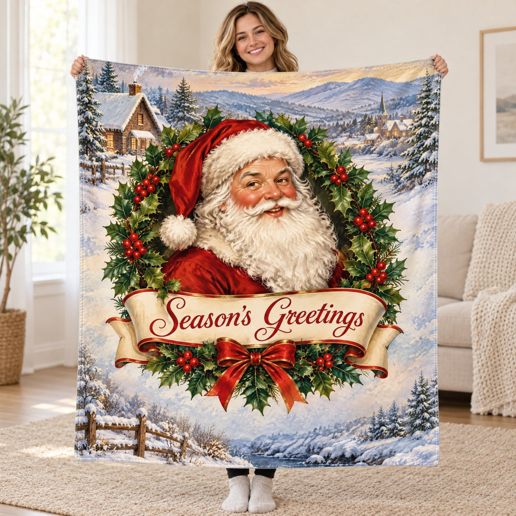 Season's Greetings blanket, held open