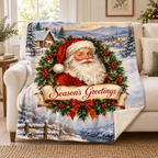 Season's Greetings blanket, on a sofa