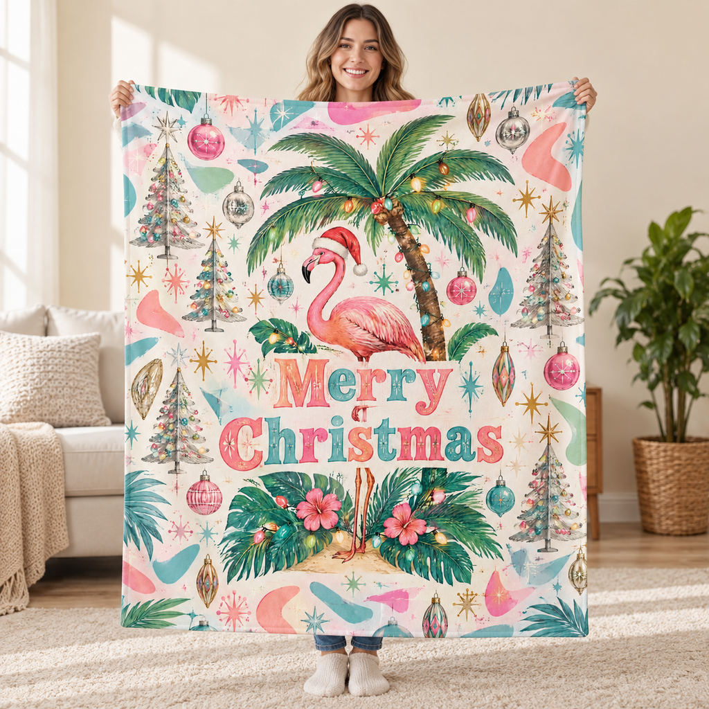 Merry Christmas blanket, held open