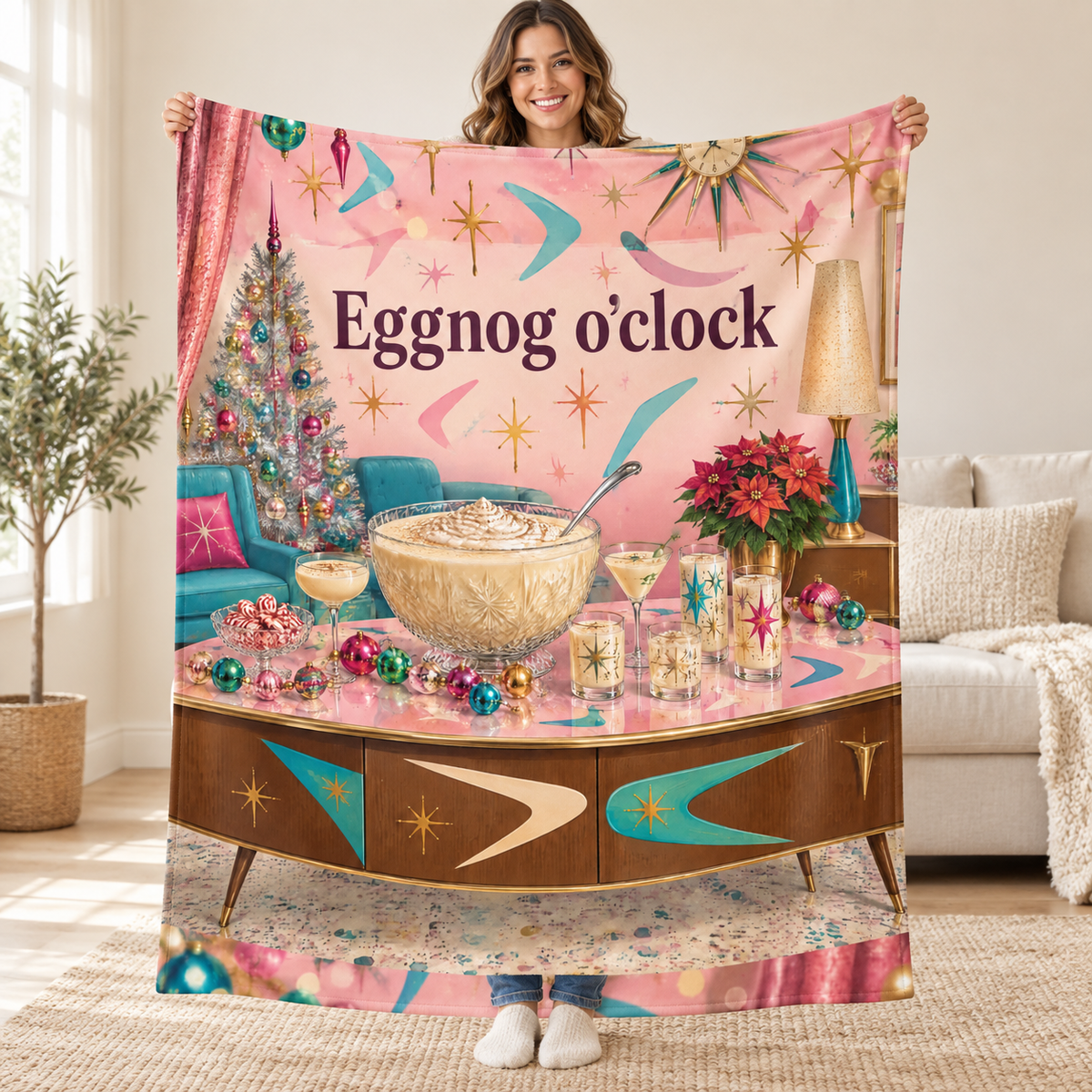 Eggnog o'clock blanket, held open