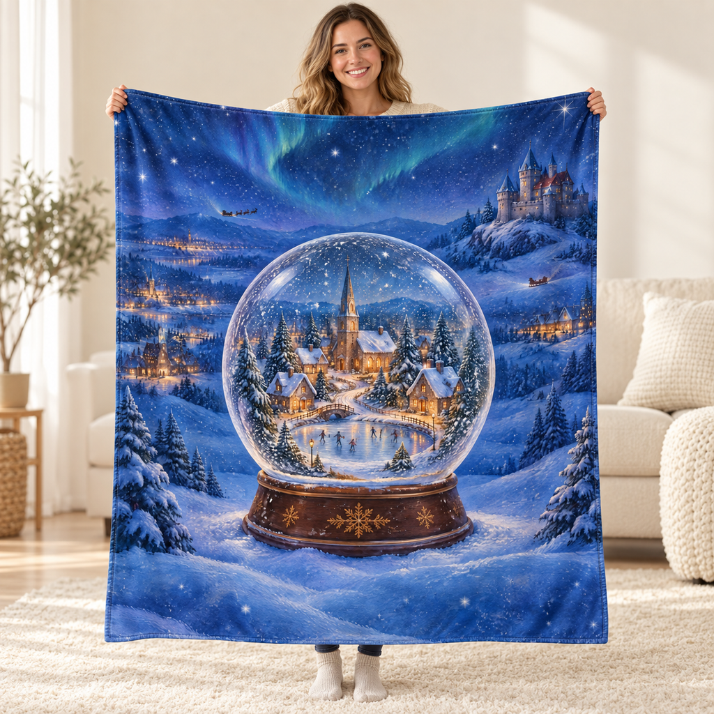 Village Snow Globe blanket, held open