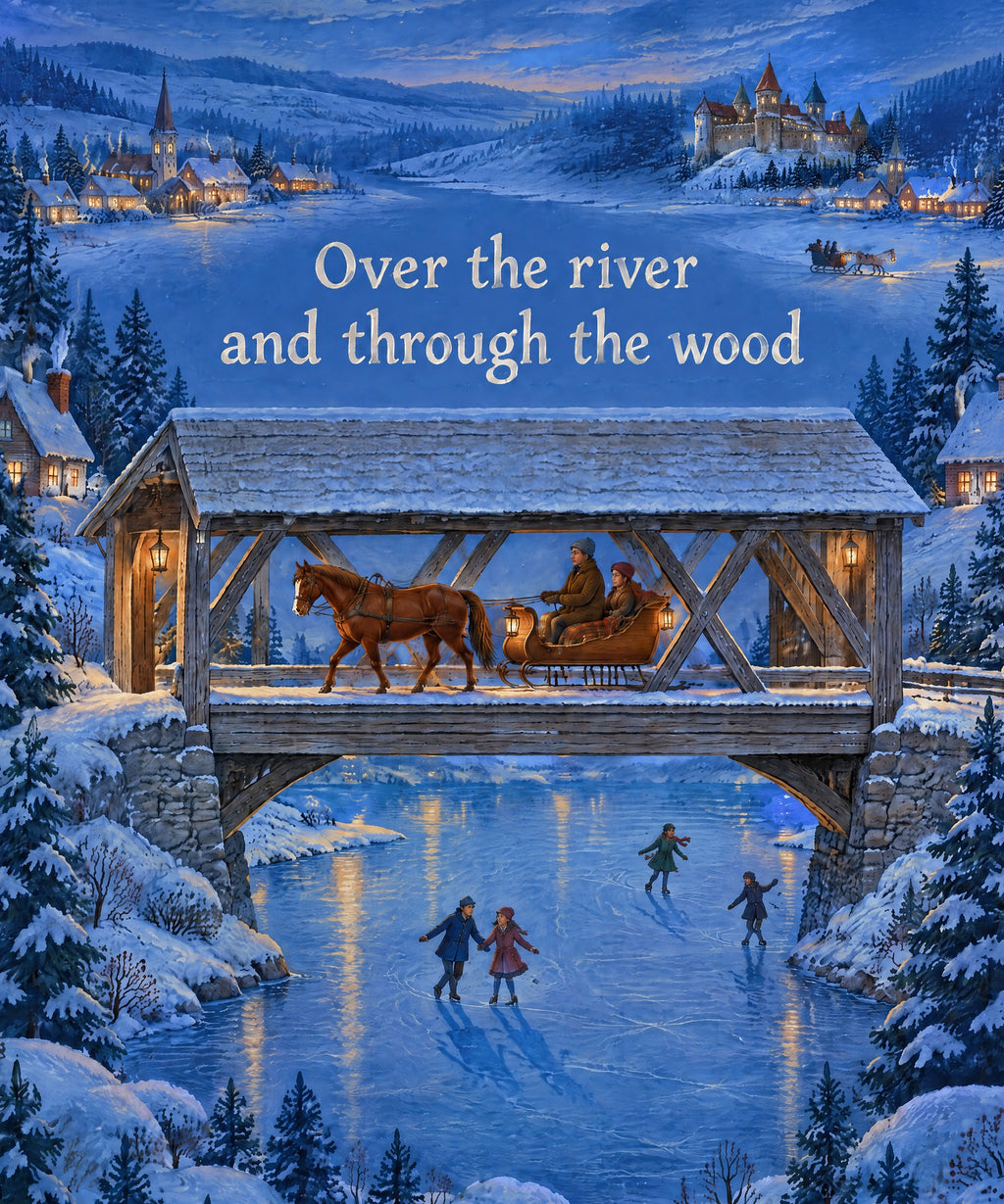 Covered Bridge Sleigh blanket, full design