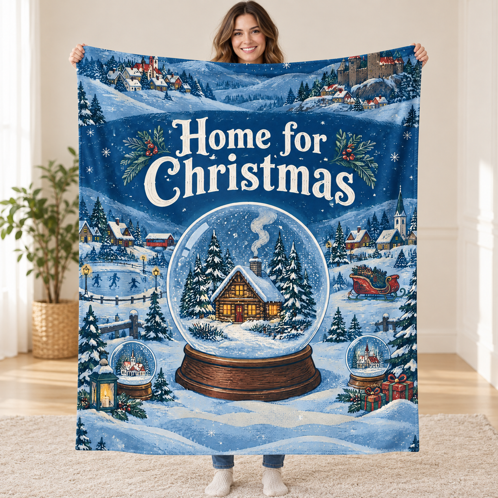 Home for Christmas blanket, held open