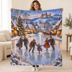 Village Pond Skaters blanket, held open