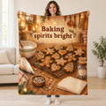 Baking spirits bright blanket, held open