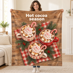Hot cocoa season blanket, held open