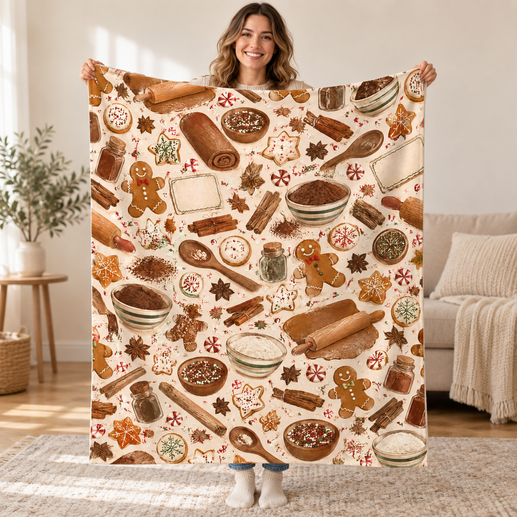 Gingerbread Cookie Pattern blanket, held open
