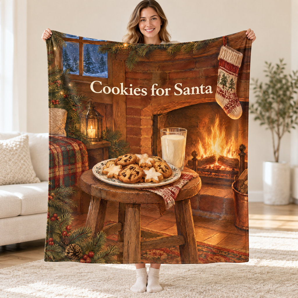 Cookies for Santa blanket, held open