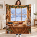 Winter Kitchen Window blanket, held open