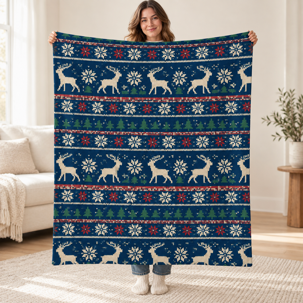Nordic Winter Knit blanket, held open