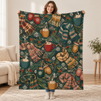 Mittens and Cocoa blanket, held open