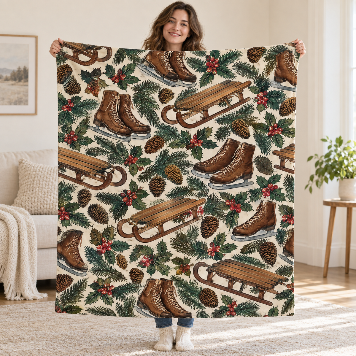 Skates and Sleds blanket, held open