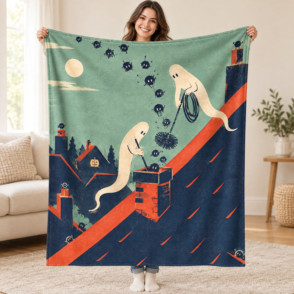 The Rooftop Chimney Sweep blanket, held open