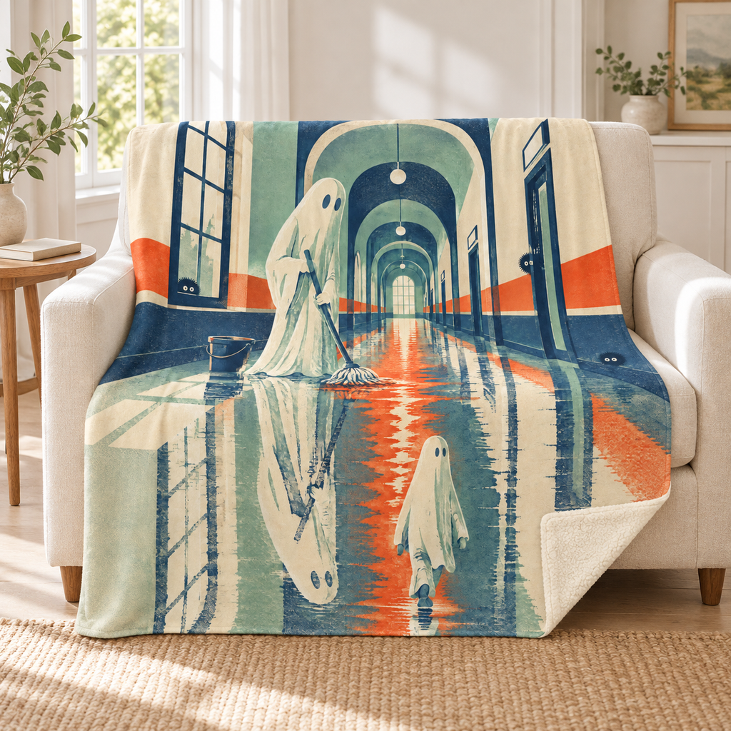 The Night Watch Janitor blanket, on a sofa