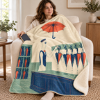 The Lost Umbrella Office blanket, wrapped around a reader