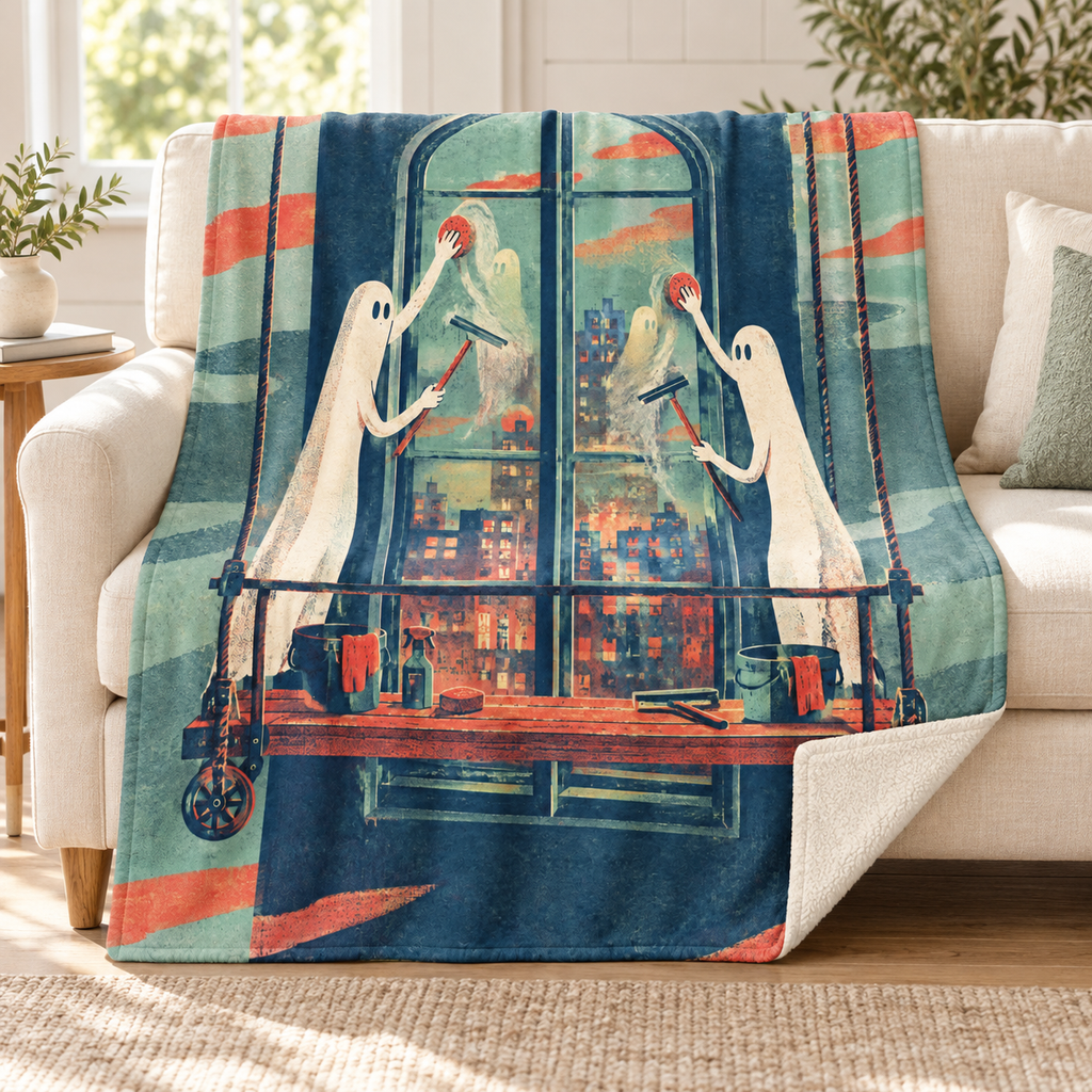 The Moonlight Window Cleaner blanket, on a sofa