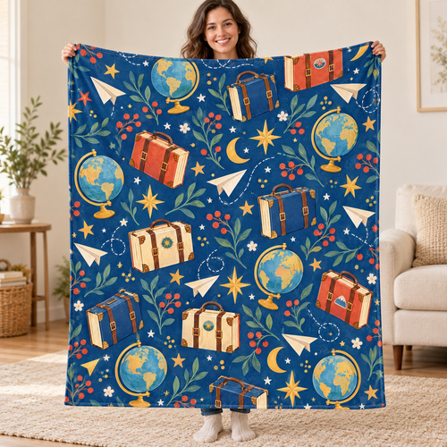 Around the World in Books blanket, held open