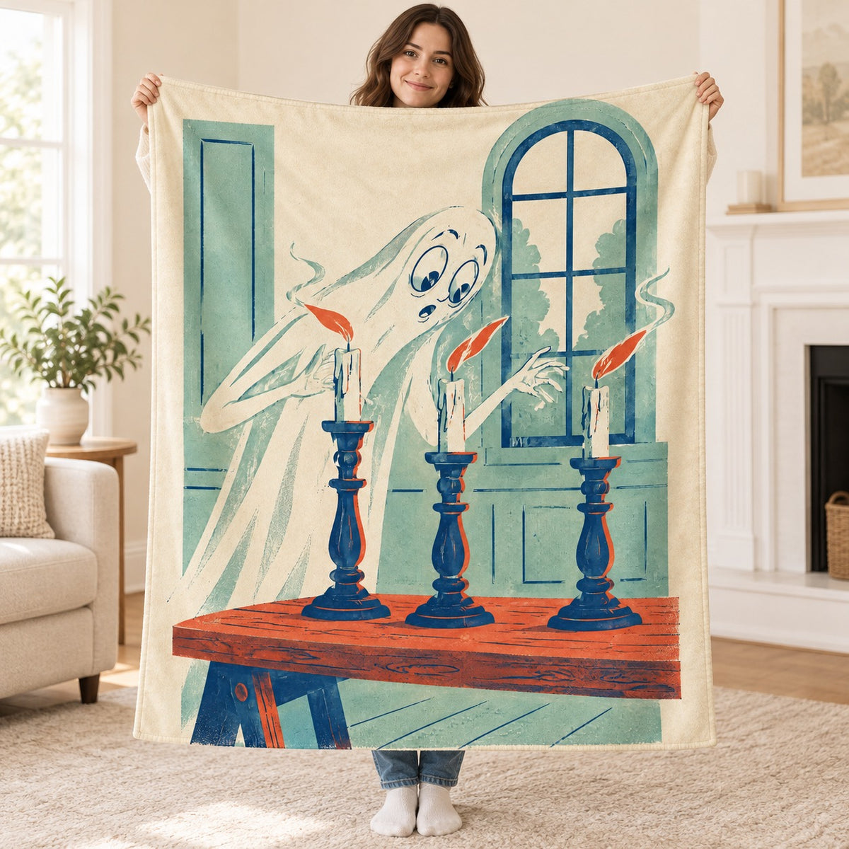 The Candle Inspector blanket, held open