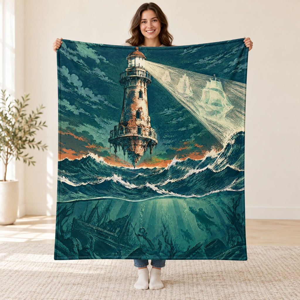 The Lighthouse That Floats blanket, held open