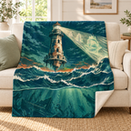 The Lighthouse That Floats blanket, on a sofa