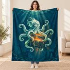 The Octopus and the Treasure Chest blanket, held open