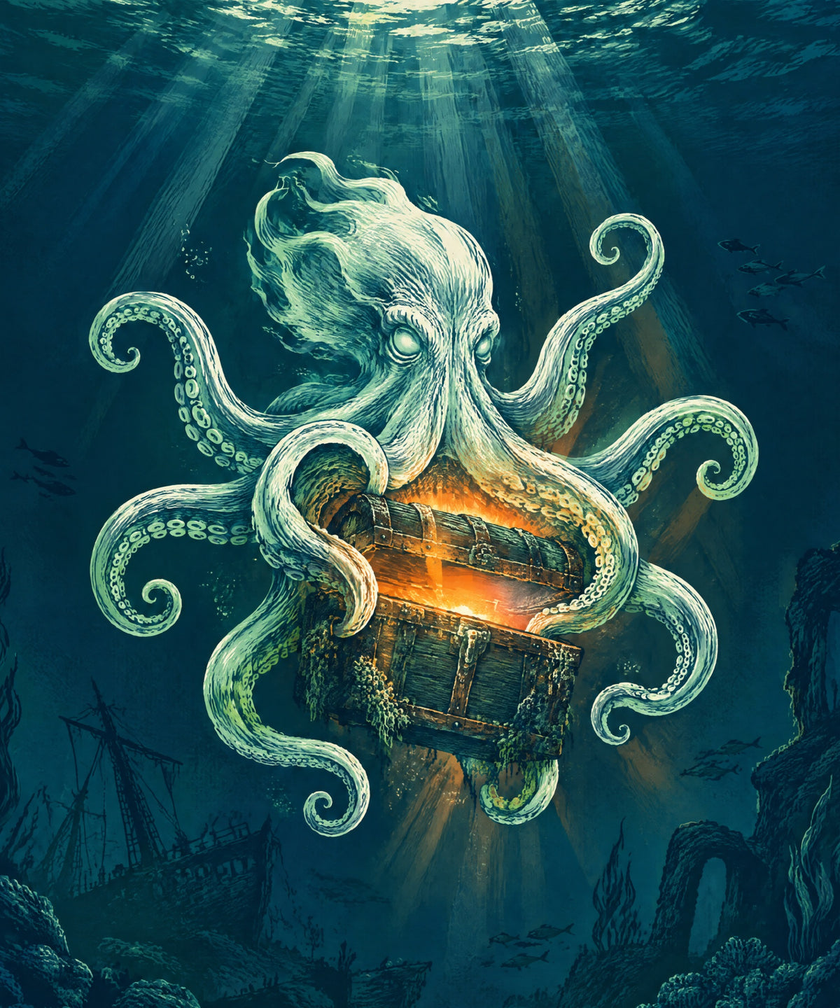 The Octopus and the Treasure Chest blanket, full design