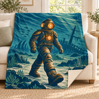The Ghost Diver blanket, on a sofa