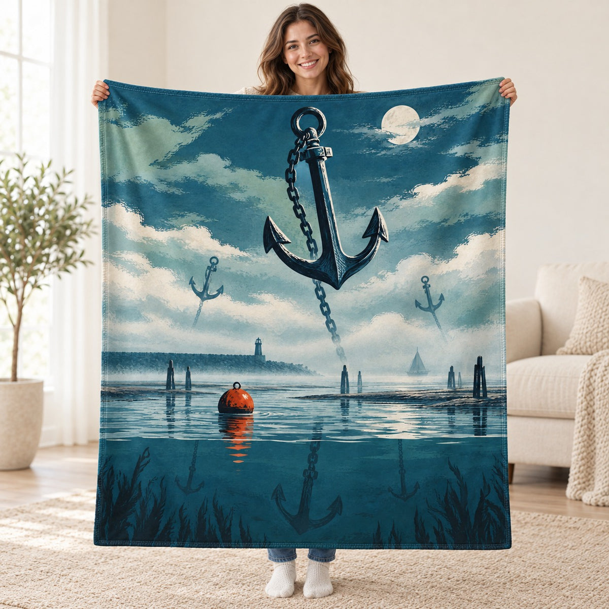 The Harbor of Lost Anchors blanket, held open