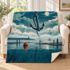 The Harbor of Lost Anchors blanket, on a sofa