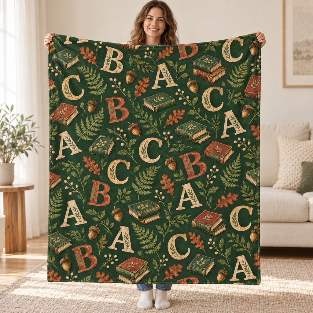 Woodland ABC blanket, held open