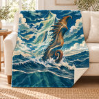 The Moonlit Figurehead blanket, on a sofa