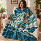 The Moonlit Figurehead blanket, wrapped around a reader