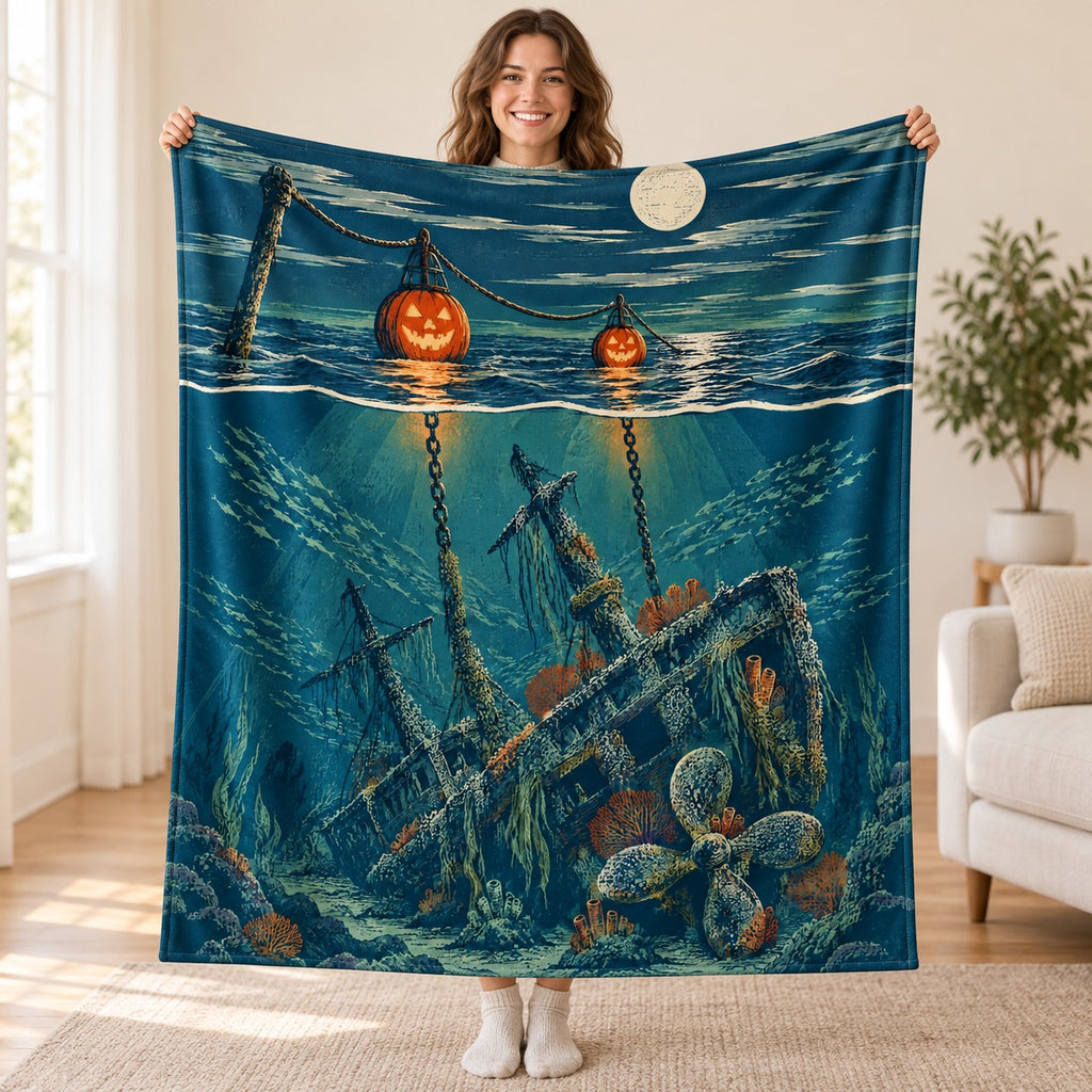 The Pumpkin Buoy Reef blanket, held open