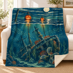 The Pumpkin Buoy Reef blanket, on a sofa
