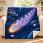 The Comet of Lost Spirits blanket, on a sofa