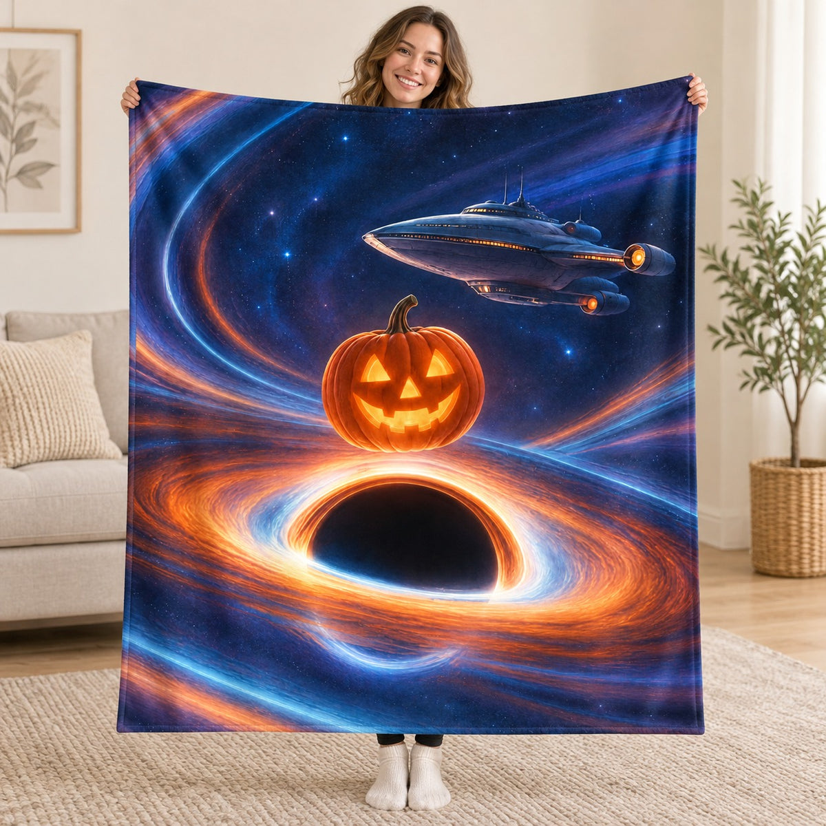 The Black Hole Lantern blanket, held open