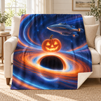 The Black Hole Lantern blanket, on a sofa