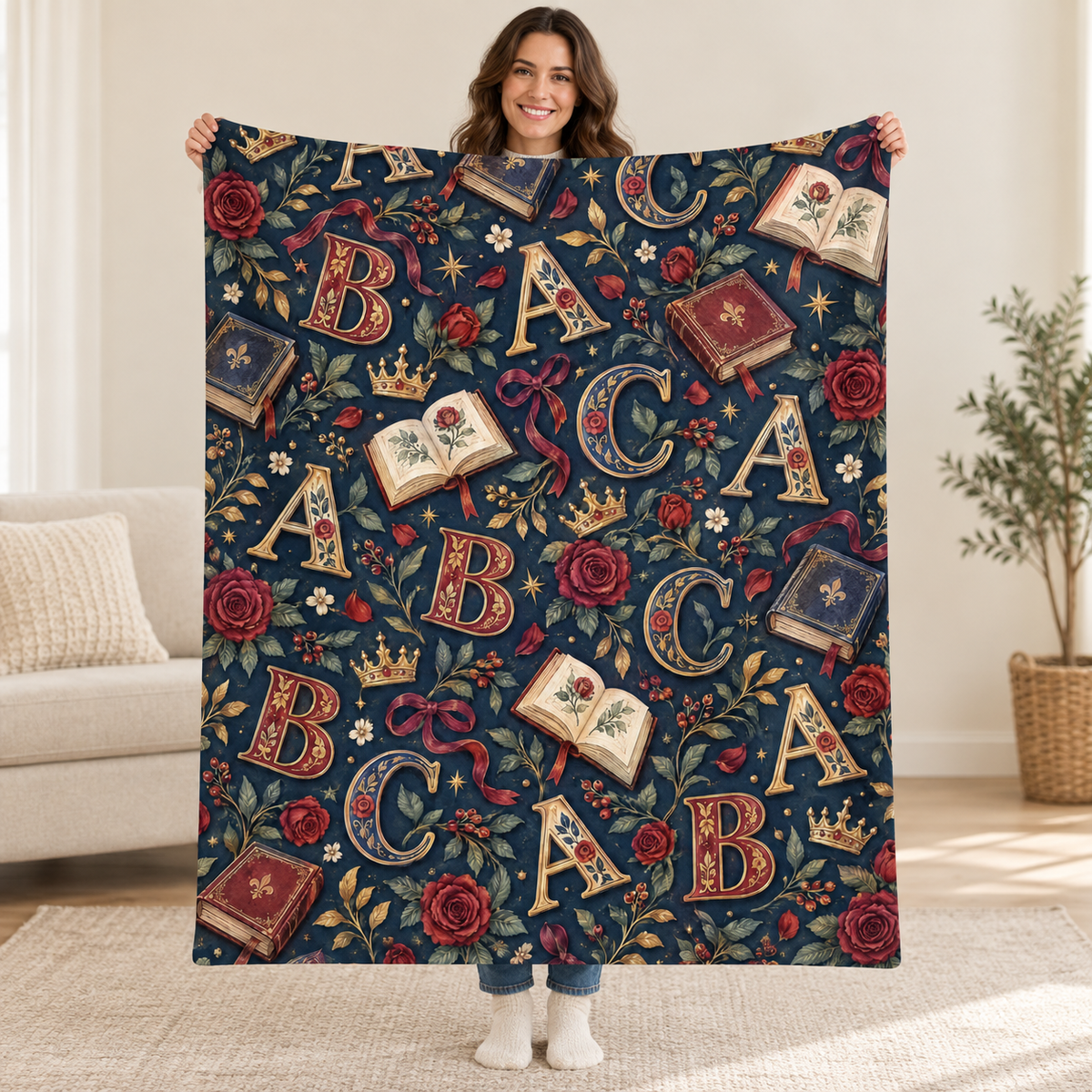 Storybook Letters blanket, held open