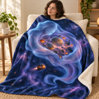 The Sleeping Space Giant blanket, wrapped around a reader