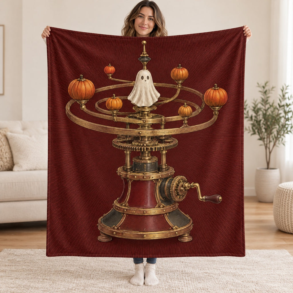 The Pumpkin Orrery blanket, held open