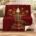 The Pumpkin Orrery blanket, on a sofa