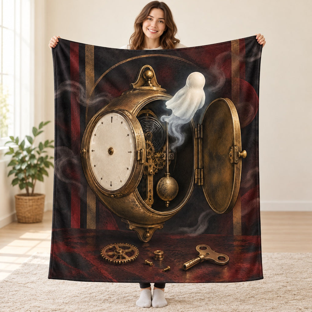 The Midnight Cuckoo Clock blanket, held open