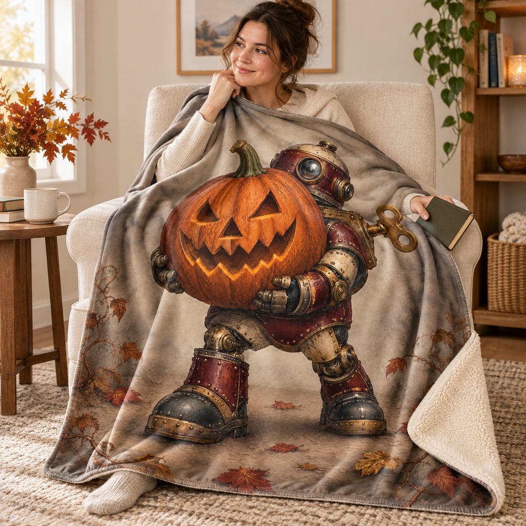 The Lantern Automaton blanket, wrapped around a reader